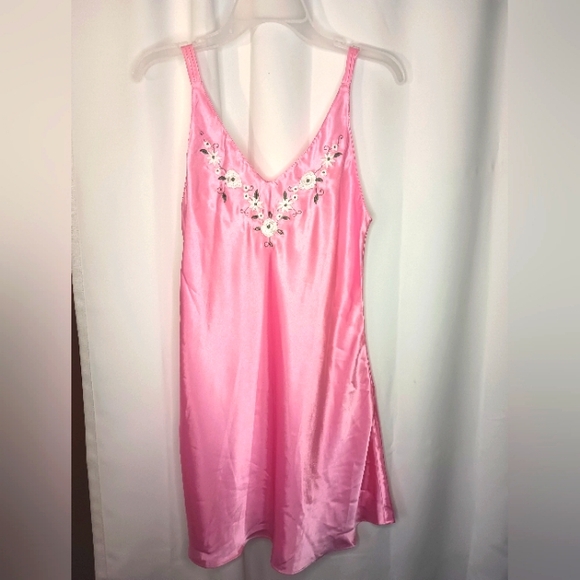 Inner Most Other - Vintage Inner Most Satin Slip Dress Medium Pink Floral Embroidered Dainty Y2K